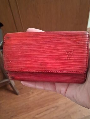Louis Vuitton Red Epi Leather Compact Key Holder with LV Embossing